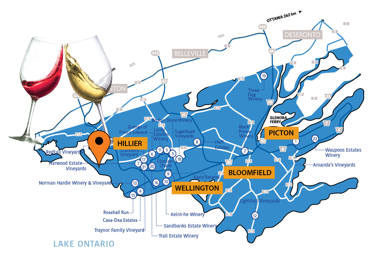 Map showing all the wineries in the area